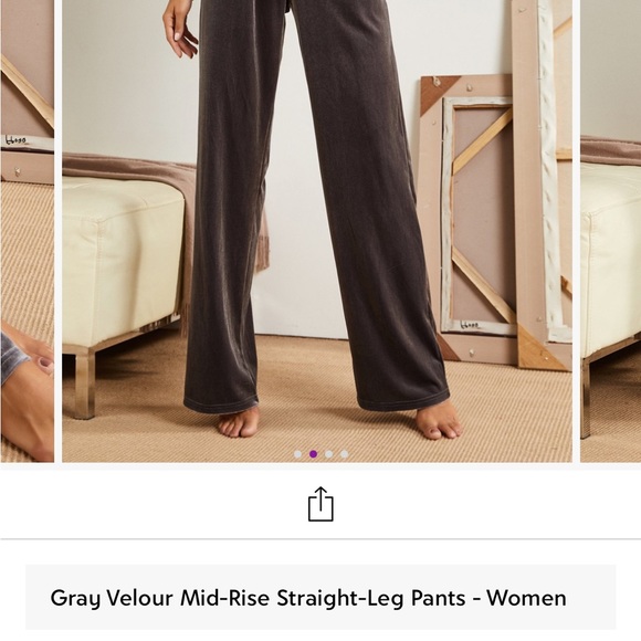 Suzanne Betro, gray velour, midrise, straight leg pull-on pants - Picture 4 of 4